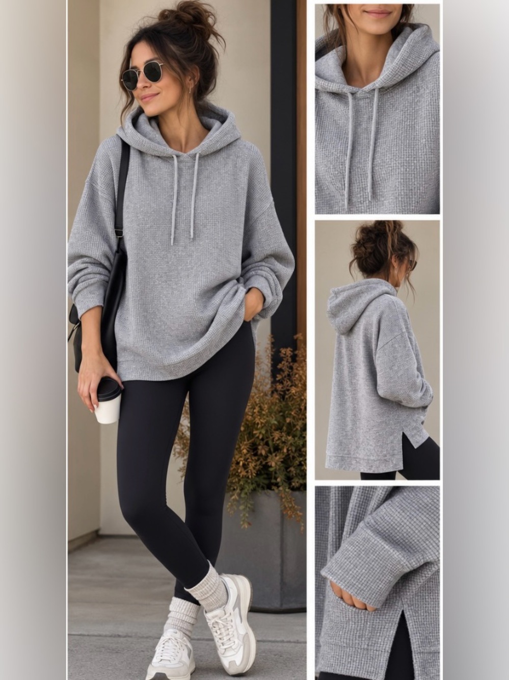 Land’s End grey Waffle knit hoodie NWOT